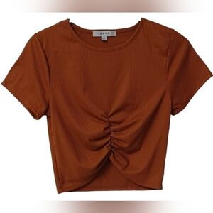 GAZE ribbed crop top shirt  brown